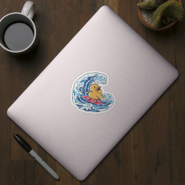 Funny Surfing Rubber Ducky Great Wave Japanese Illustration by SLAG_Creative